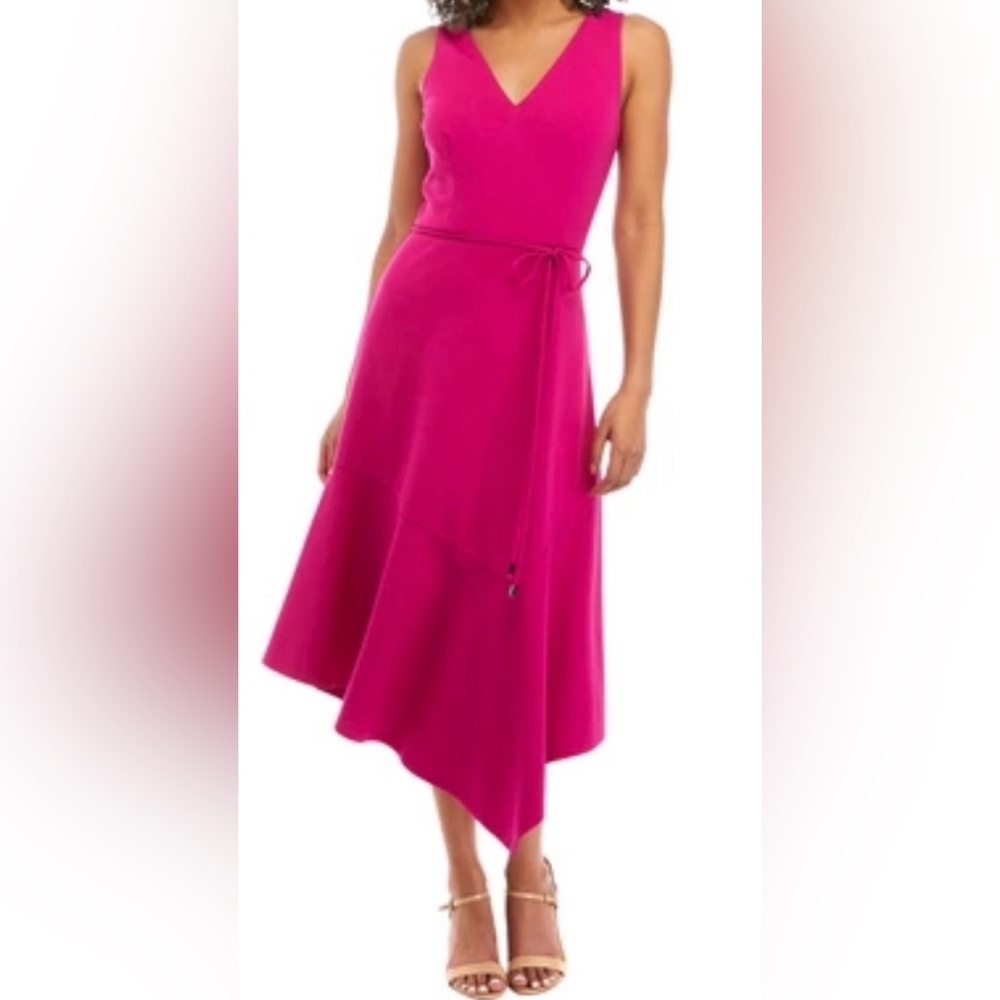 Vince Camuto Women's Magenta Scuba Crepe V-
Neck Asymmetrical Dress Size 14